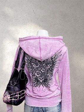 Cowgirl Legend Purple Mineral Wash Winged Graphic Hoodie